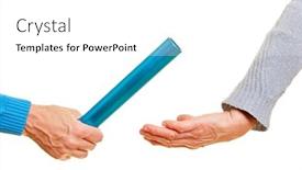  Presentation with baton - Colorful theme enhanced with hands-pass-a-blue-baton backdrop and a white colored foreground