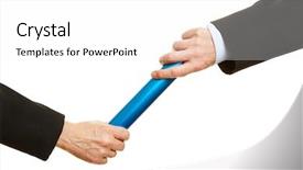  Presentation with baton - Cool new PPT theme with hands passing a blue relay backdrop and a white colored foreground