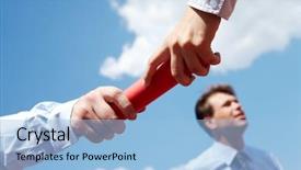  Presentation with baton - Slide set having hands passing baton during race background and a light blue colored foreground