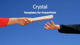  Presentation with baton - Theme enhanced with hands passing the batton background and a ocean colored foreground