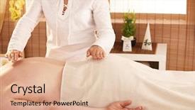  Presentation with healing hands - Amazing PPT theme having hands over patient't back backdrop and a lemonade colored foreground