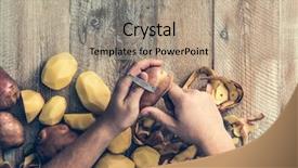  Presentation with potato - PPT theme with pelant - hands peeling potato on wooden background and a coral colored foreground