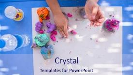  Presentation with toys clay - Presentation theme with hands playing with colorful clay background and a sky blue colored foreground