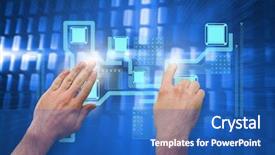  Presentation with blue squares - Audience pleasing presentation theme consisting of hands pointing and presenting against glowing squares on blue background backdrop and a teal colored foreground