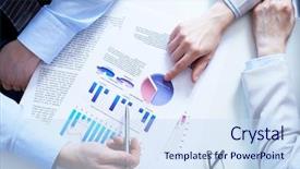  Presentation with female male symbol - Presentation featuring hands pointing at business document background and a sky blue colored foreground