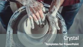  Presentation with potter hands making in clay - Colorful presentation design enhanced with hands on a potter's wheel backdrop and a gray colored foreground