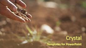  Presentation with soil - Presentation design featuring hands pouring soil on land background and a tawny brown colored foreground