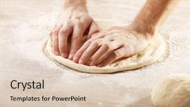  Presentation with pizza pasta dough for bread - Cool new PPT theme with hands preparing dough basis backdrop and a lemonade colored foreground