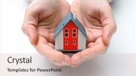  Presentation with house model software - Theme with hands presenting a small model background and a soft green colored foreground