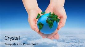  Presentation with altitude - Slide set enhanced with hands presenting against blue sky background and a light blue colored foreground