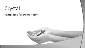  Presentation with cross - Amazing slide deck having hands presenting against wooden cross backdrop and a white colored foreground