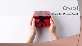  Presentation with black white love - PPT theme having hands-presenting-red-gift-box background and a sky blue colored foreground