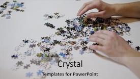  Presentation with puzzle pieces coming together - Cool new presentation with hands putting puzzle together backdrop and a light gray colored foreground