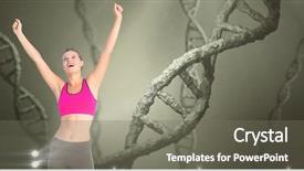  Presentation with dna structure - Presentation design enhanced with hands raised against dna structure background and a gray colored foreground