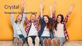  Presentation with young children at school - Cool new PPT theme with hands raised over yellow backdrop and a yellow colored foreground