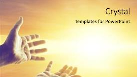  Presentation with sky - Beautiful PPT theme featuring hands reaching for the sky backdrop and a yellow colored foreground
