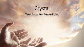  Presentation with hands - Amazing slide deck having hands reaching for the sky backdrop and a coral colored foreground