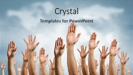  Presentation with rise - Presentation design with hands rised up background and a light blue colored foreground