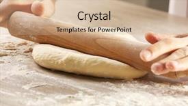  Presentation with dough - Cool new PPT layouts with hands rolling dough for pizza on the wooden table close-up backdrop and a coral colored foreground