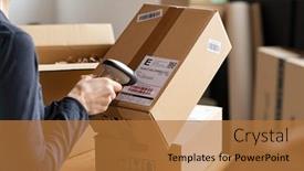  Presentation with barcode - Cool new PPT theme with hands-scanning-barcode-on-delivery backdrop and a red colored foreground