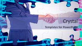  Presentation with shares - Cool new PPT layouts with hands shaking against stocks backdrop and a teal colored foreground