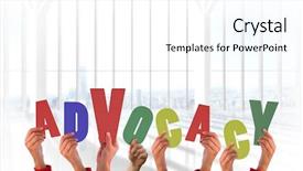 Presentation with advocacy - Presentation design featuring hands showing advocacy against white background and a white colored foreground