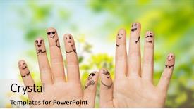  Presentation with body - Presentation design having hands showing fingers with smiley background and a coral colored foreground