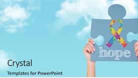  Presentation with jigsaw - Audience pleasing slide set consisting of hands showing jigsaw puzzle against blue sky backdrop and a arctic colored foreground