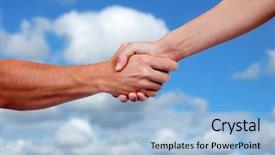  Presentation with blue handshake - Slide set consisting of hands skies - strong handshake with a nice background and a light blue colored foreground