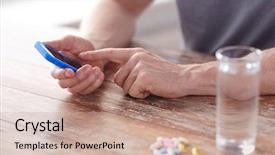  Presentation with water network - PPT layouts having hands smartphone pills and water background and a coral colored foreground