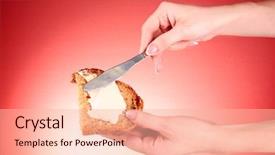  Presentation with peanut butter healthy spread - Beautiful theme featuring hands spread bread with butter backdrop and a lemonade colored foreground
