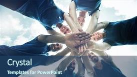  Presentation with people - Slide set consisting of hands stacked in the bootcamp background and a  colored foreground