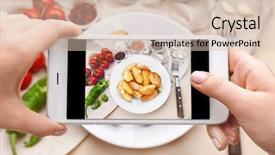  Presentation with food technology - PPT theme with hands taking photo of food background and a soft green colored foreground