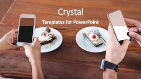  Presentation with cafeteria - PPT layouts consisting of hands taking photograph of dessert in cafeteria background and a red colored foreground