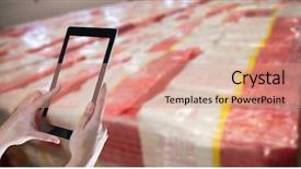  Presentation with tablet - Colorful presentation design enhanced with hands taking picture with tablet backdrop and a coral colored foreground