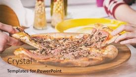  Presentation with pizzeria - Slides featuring hands-taking-pieces-of-pizza background and a coral colored foreground
