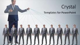  Presentation with star employee - Slide set featuring hands tied up rope - boss employee manipulating his staff background and a light gray colored foreground