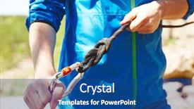  Presentation with climbing mountains couples success - Presentation design with hands tied up rope - sportsman preparing carabiner for climbing background and a ocean colored foreground