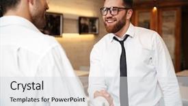  Presentation with shaking hands - Cool new slide deck with hands to make a deal backdrop and a  colored foreground