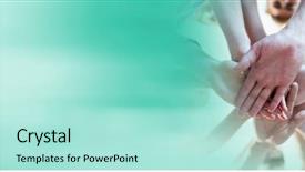  Presentation with low angle view of fictitious - PPT theme with hands together and blurry teal background and a arctic colored foreground