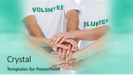  Presentation with volunteer - Colorful PPT theme enhanced with hands together and blurry teal backdrop and a mint green colored foreground