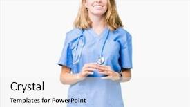  Presentation with medical smiling doctor - Amazing slide deck having hands together and fingers cross backdrop and a white colored foreground