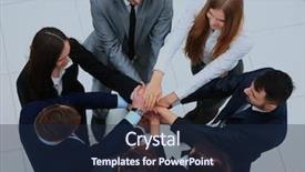  Presentation with team business top view - Slide deck consisting of hands together in a circle background and a  colored foreground