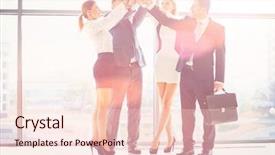  Presentation with business partner people joining hand - Slide deck consisting of hands together in a circle background and a  colored foreground