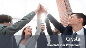  Presentation with business partner people joining hand - Colorful theme enhanced with hands together in a circle backdrop and a dark gray colored foreground