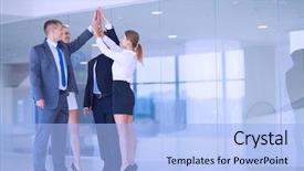  Presentation with business partner people joining hand - Audience pleasing theme consisting of hands together in a circle backdrop and a light blue colored foreground