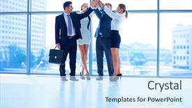  Presentation with business partner people joining hand - Presentation theme consisting of hands together in a circle background and a sky blue colored foreground