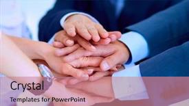  Presentation with business partner people joining hand - Audience pleasing slide set consisting of hands together in a circle backdrop and a coral colored foreground