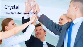  Presentation with circle - Presentation enhanced with hands together in a circle background and a sky blue colored foreground