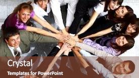 Presentation with business partner people joining hand - Beautiful presentation theme featuring hands together in a circle backdrop and a  colored foreground
